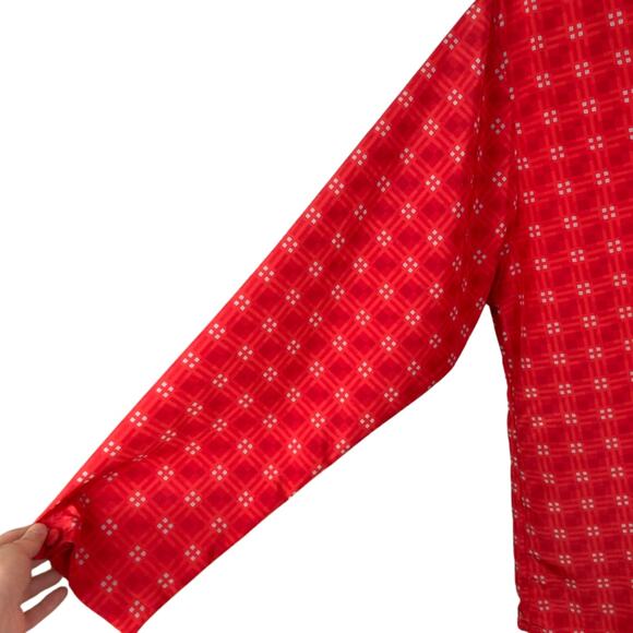 Vintage Womens L Red Geo Check Print Button Up Blouse Twee Office Retro Mod - Picture 8 of 9
